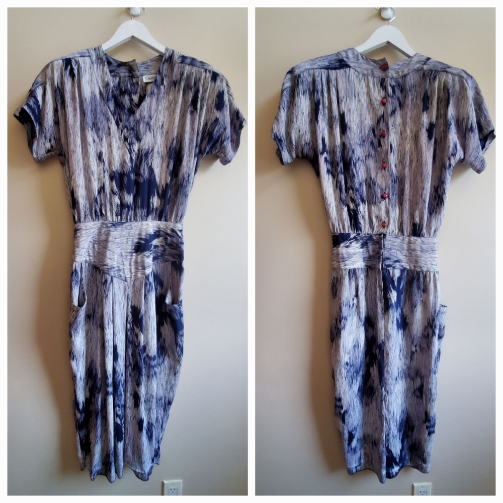 Vintage Caleche Dress, unique printed with button/ zip closure at the back seam